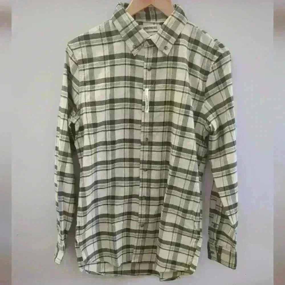 GOODTHREADS | Men's  Olive Green/Cream/Yellow Standard Plaid Oxford Shirt
